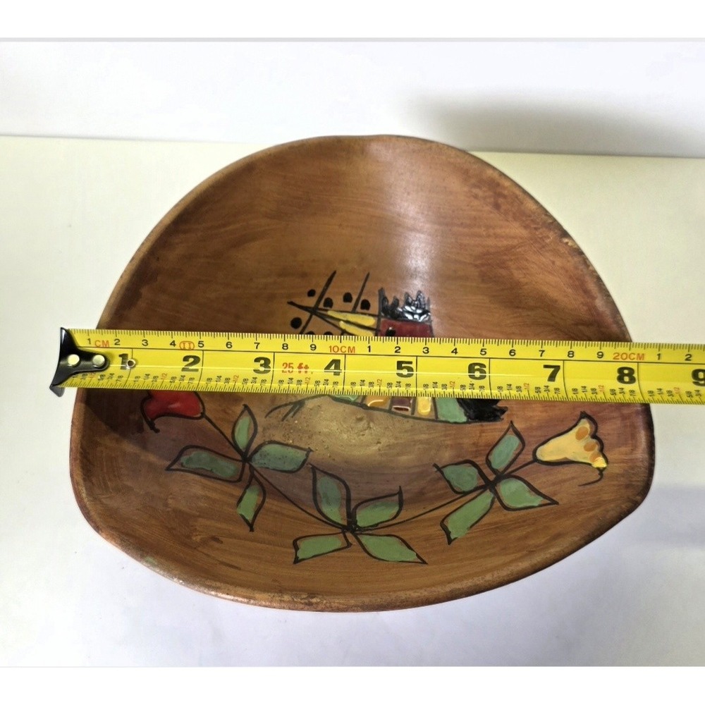 Vintage Hand Painted Ceramic Bowl Folk Art Bird Floral Rustic Fruit Decorative - Picture 6 of 6